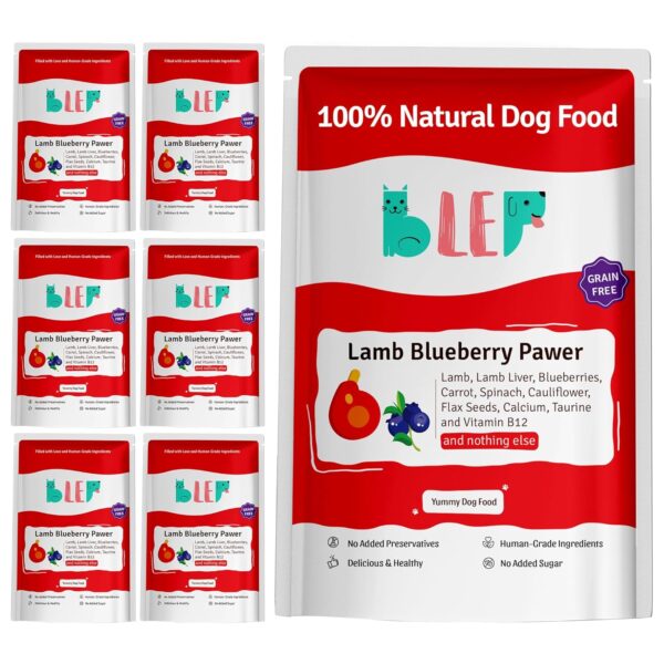 BLEP Lamb Blueberry Pawer 700g (7 Pack of 100g) - BLEP Lamb Blueberry Pawer 700g (7 Pack of 100g) - Complete Meal for Adult & Puppy|Lamb Liver& Fresh Vegetables|Grain Free, High Protein, Easily Digestible, Zero Preservatives|Human Grade|(Wet)