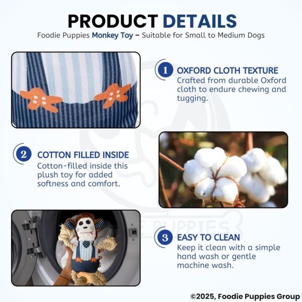 Foodie Puppies Monkey Crinkle Paper Rope Plush Toy for Dogs | Non-Toxic, Soft, Stuffed Interactive Cute Squeaky, Teething Rope Dog Toys | Plush Dog Toys for Small to Medium Dogs
