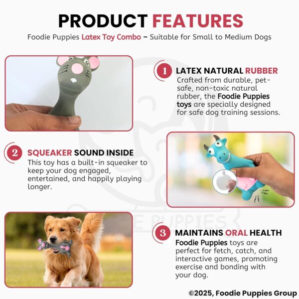 Foodie Puppies Latex Squeaky Dog Toys Combo - (Grey Mouse and Blue Bull) | Durable, Animal Design Chew Toy for Teething, Fetching & Playing | Suitable for Cats, Kitten, Small to Medium Dogs & Puppies