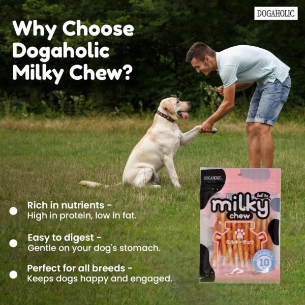 81RNxG9XphL._SL1500_.jpg Dogaholic Milky Chew Sticks with Chicken | Soft & Tasty High-Protein Dog Treats | Ideal for Puppies & Adult Dogs Over 2 Months | 10 Piece Pack
