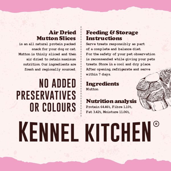 Kennel Kitchen Air Dried Dog Treats | Mutton Slices | 70g (Pack of 1) | Grain Free Natural Treats | Single Ingredient | Preservative Free