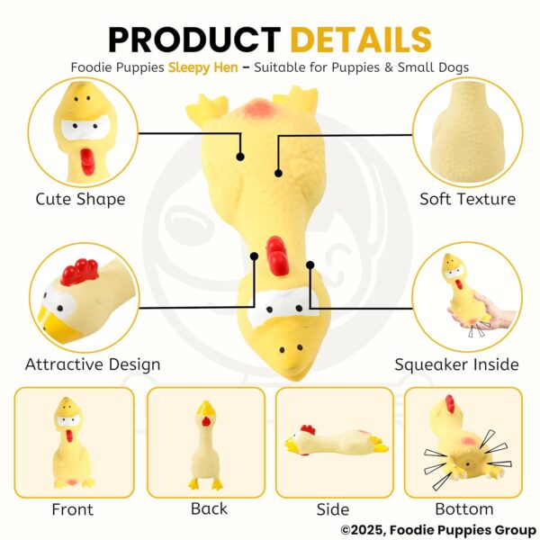 Foodie Puppies Natural Latex Rubber Squeaky (Yellow Sleepy Hen) Dogs Toy | Small Dogs & Puppy | Durable, Animal Design, Fetch & Chew Safe Play Toy | Reduce Separation Anxiety