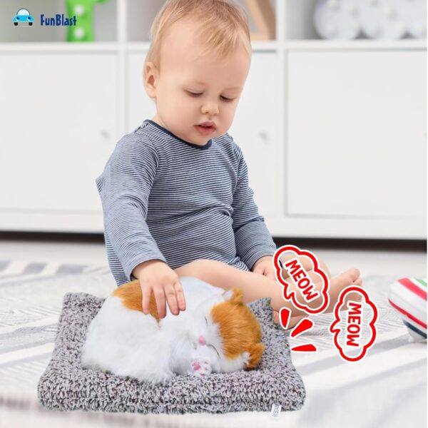 FunBlast Cute Sleeping Cat Plush Toy with Meow Sound, Gift for Kids, Toy Accessories for Car Dashboard (Brown-2)