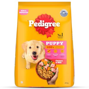 Pedigree Puppy Dry Dog Food, Chicken & Milk, 20 kg, Contains 37 Essential Nutrients, 100% Complete & Balanced Food for Puppies