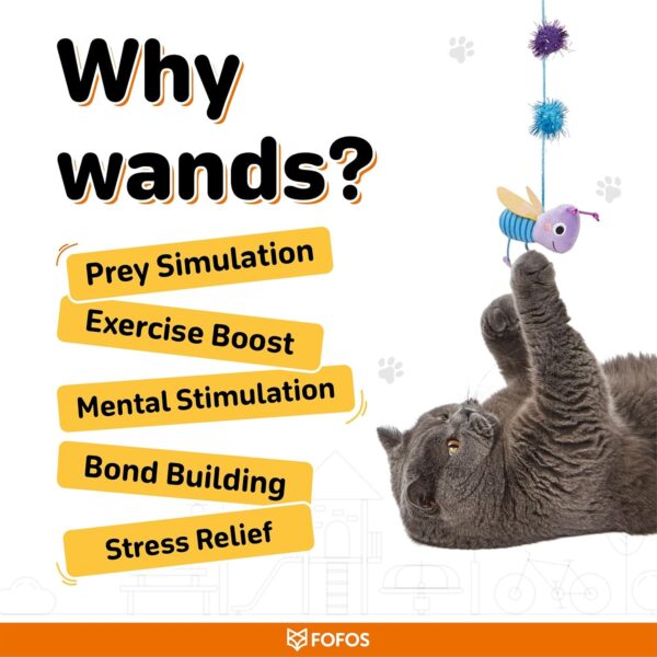 BarkButler x FOFOS Let's Fly Together Wand - Interactive Cat Toys with Catnip - Cat Toy Set - Multicoloured