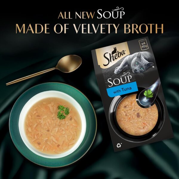 81VegBhSmAL._SL1500_.jpg Sheba Soup with Tuna Adult Wet Cat Food, 160g (4 x 40g), Finely Sliced Pieces of Tuna in Smooth, Silky and Velvety Broth