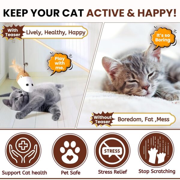 81XHdS4vWL._SL1500_.jpg Foodie Puppies Cat Teaser Playing Stick Wooden Cat Wand Toy for Cats and Kittens - (Mouse-Bell - 40cm), Interactive Feather Toy, Wood Teaser Wands, Fun Catcher Cats Stick Toy, Kitty Activity Teaser