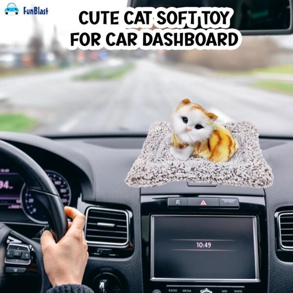 FunBlast Cute Cat Plush Toy with Meow Sound, Toy Accessories for Car Dashboard & Home Décor, Gift for Kids, Realistic Cat Pet Toys with Bed
