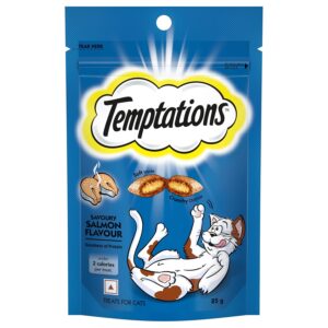 Temptations Crunchy Cat Treats, Savoury Salmon Flavour, 85 g, Goodness of Protein, Vitamins & Minerals, Soft Inside Crunchy Outside