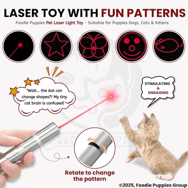 81Z7j2CiVzL._SL1500_.jpg Foodie Puppies 3 in 1 USB Laser Pointer Cat Teasing Toy with 5 Adjustable Patterns I Pet Chaser Tease Stick Pointer Toys for Cats, Kitten, Puppies & Dogs I Fun Exercise & Training for Indoor & Outdoor