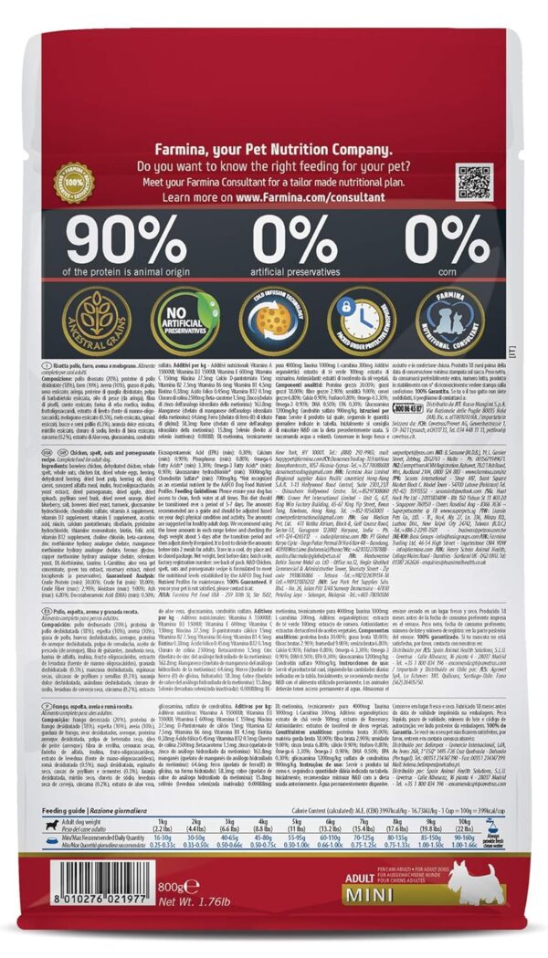 Farmina N&D Ancestral Grain Adult Mini Dog Food | Chicken, Spelt, Oats & Pomegranate | No Artificial Preservatives|Complete Nutrition for Adult Dogs | 0.8kg