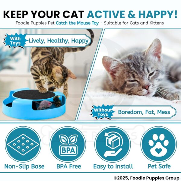 Foodie Puppies Interactive Catch Mouse Cat Scratcher Toy with Rotating Mouse and Scratching Pad/Mat for Cats & Kittens - (Sky Blue) | Durable, Non-Toxic Plastic Disc for Indoor Cat Claw Care and Play