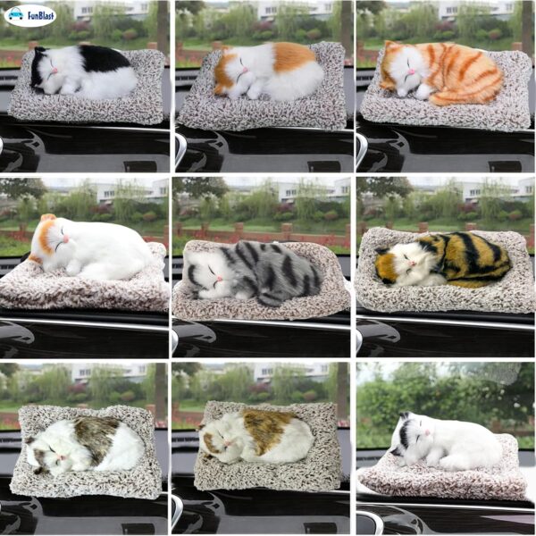 FunBlast Cute Sleeping Cat Plush Toy with Meow Sound, Gift for Kids, Toy Accessories for Car Dashboard (Brown-2)
