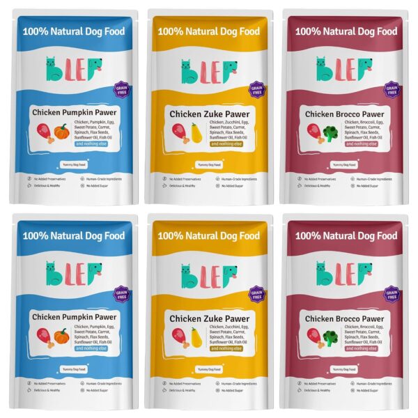 BLEP Dog Food Adult & Puppy | 600g | Dog BLEP Dog Food Adult & Puppy | 600g | Dog Wet Food, High Protein, Omega 3&6, Contains Chicken Breast, Broccoli, Pumpkin, Zucchini, Zero Preservatives, Digestible, Human Grade(6 Packs of 100g)