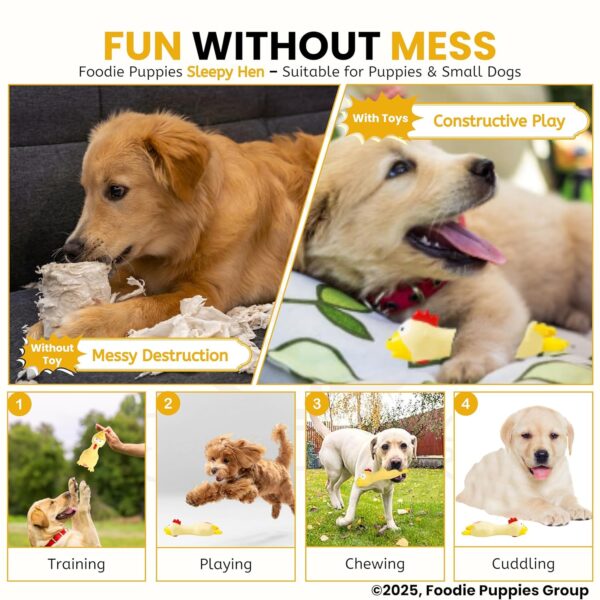 Foodie Puppies Natural Latex Rubber Squeaky (Yellow Sleepy Hen) Dogs Toy | Small Dogs & Puppy | Durable, Animal Design, Fetch & Chew Safe Play Toy | Reduce Separation Anxiety