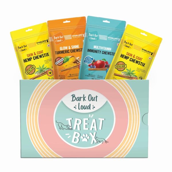 BARK OUT LOUD By Vivaldis - Perfect Treat Stick Gift BARK OUT LOUD By Vivaldis - Perfect Treat Stick Gift Box For Dog And Cat, Contains 4 Delicious Dog Treats For All Life Stages, Chicken Flavor (Pack Of 4)