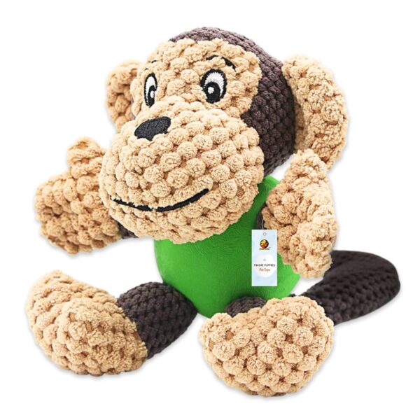 Foodie Puppies Interactive Dog Squeaky Plush Toy (Brown Monkey, Medium) | Crinkle Paper, Cotton-Stuffed, Rubber Vest Chew Toy for Teething, Cuddling, Playing & Training for Small to Medium Dogs