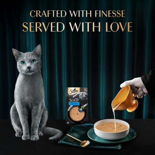 81csJ98LyGL._SL1500_.jpg Sheba Soup with Tuna Adult Wet Cat Food, 160g (4 x 40g), Finely Sliced Pieces of Tuna in Smooth, Silky and Velvety Broth