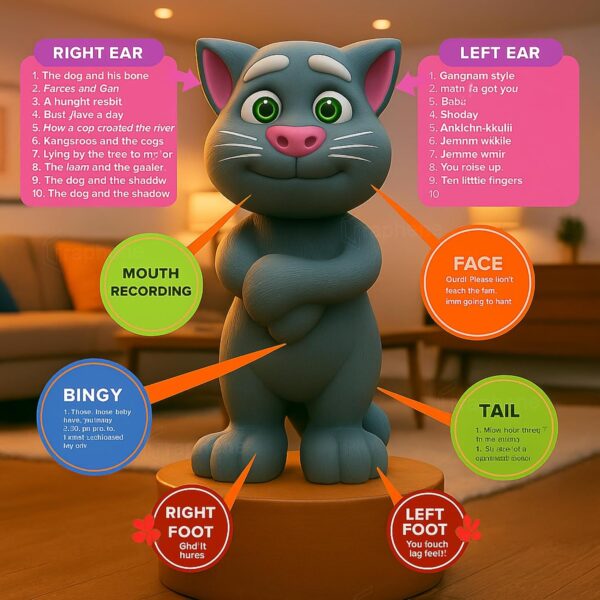 GRAPHENE Electronic Interactive Talking Tom Cat for Toddlers Musical Toy Gift Kids Educational Learning Tool Language Skill and Safe Durable Repeating and Singing Functions Fun Mimicking Toy