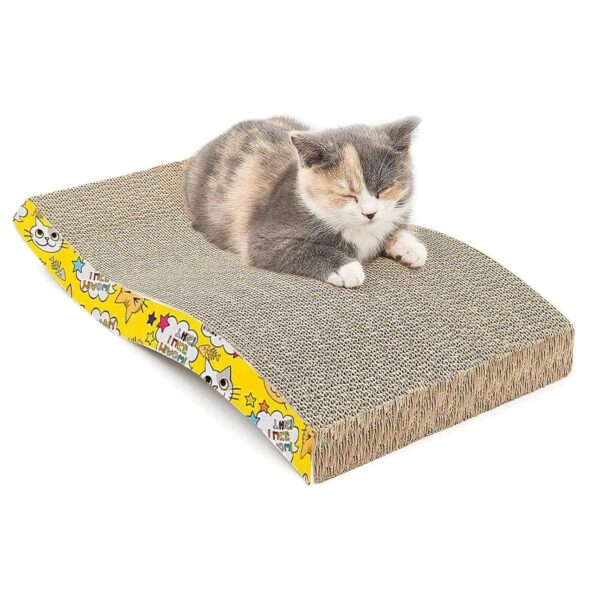 Emily Pets Cat Scratcher Cardboard 2 in 1 Reversible Scratching Pad Recyclable Corrugated Scratch Toy with Wave Shape & 10ML Catnip Cat Scratch Lounge for Furniture Protection Scratch Board