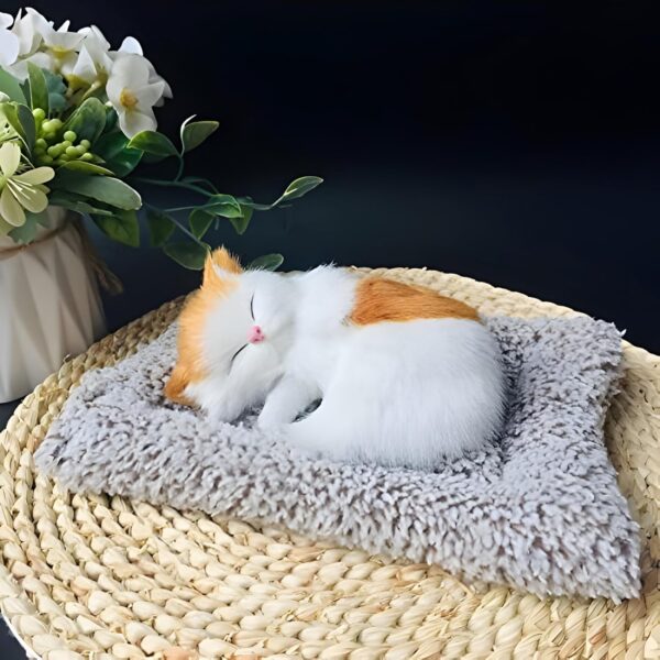 Tickles Sleeping Cat On Carpet Silicone Animal Toy for Kids Car Dashboard & Office Desk (Color: Orange & White Size: 8 cm)