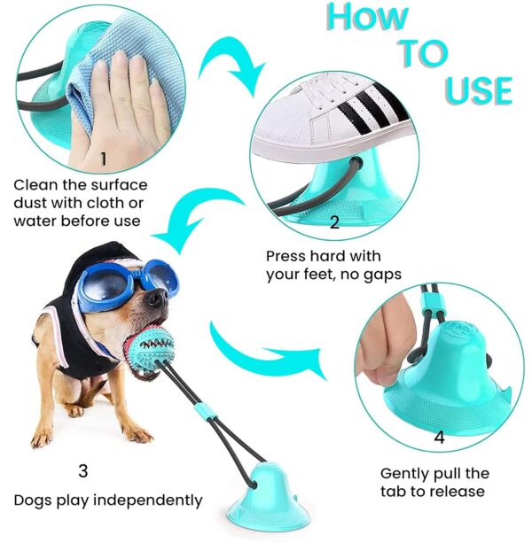 Interactive Toy | Suction Cup Chew Toy for Aggressive Chewers | Treat Dispensing Squeaky Dog Toy for Stimulation and Self-Playing | Tug of War Rope With Teeth Cleaning Ball
