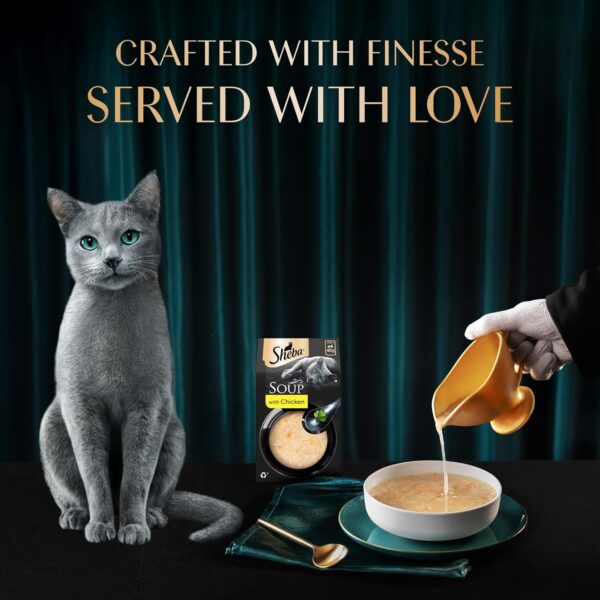 81eDhyy2HXL._SL1500_.jpg Sheba Soup with Chicken Adult Wet Cat Food, 160g (4 x 40g), Finely Sliced Pieces of Chicken in Smooth, Silky and Velvety Broth