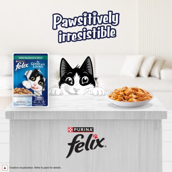 Purina Felix with Mackerel in Jelly | Wet Food for Adults | Complete and Balanced Cat Food, Pack of 12 Pouches (12 x 85 g)