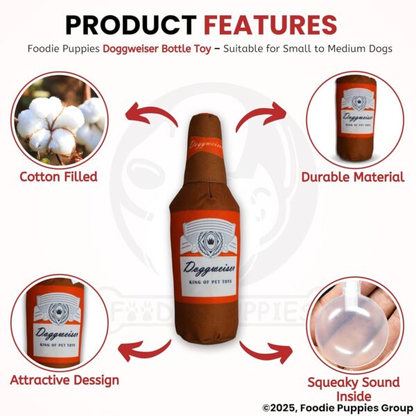 Foodie Puppies Squeaky Plush Toy for Dogs & Puppies - (Doggweiser Bottle Toy, 27cm) | Non-Toxic, Stuffed, Teething, Playful, Interactive, Soft, Chew Toy for Small to Medium Dogs