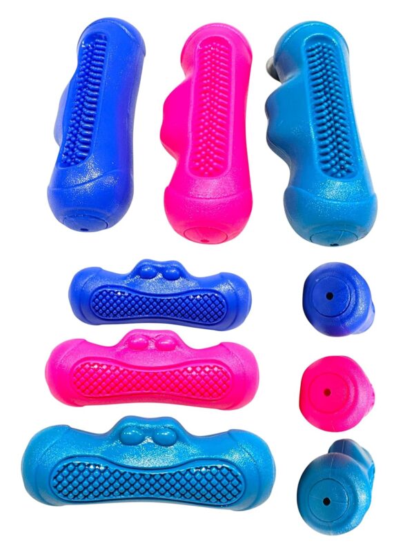 81gjtz6pUhL._SL1500_.jpg The Pets Company Indestructible Dog Chew Toy | Durable TPR Rubber Pet Toy for Aggressive Chewers | Strong, Non-Toxic, Teeth Cleaning, Squeaky Roller Toy for Large Dogs - 6.3 Inches (Colour May Vary)