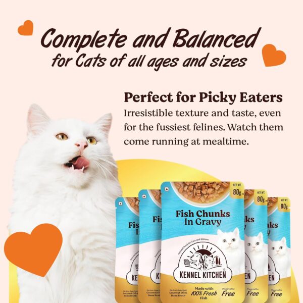 81gzrAAhD2L._SL1500_.jpg Kennel Kitchen Wet Cat Food for Adults and Kittens, Fish Chunks in Gravy, 12 Pouches (12 X 80 GMS)