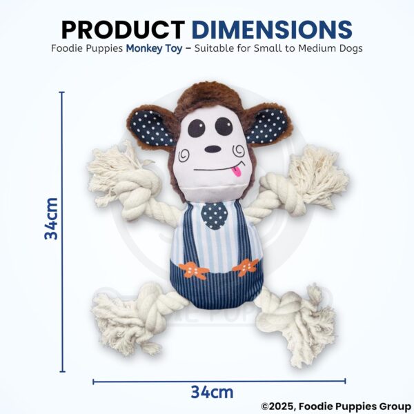 Foodie Puppies Monkey Crinkle Paper Rope Plush Toy for Dogs | Non-Toxic, Soft, Stuffed Interactive Cute Squeaky, Teething Rope Dog Toys | Plush Dog Toys for Small to Medium Dogs