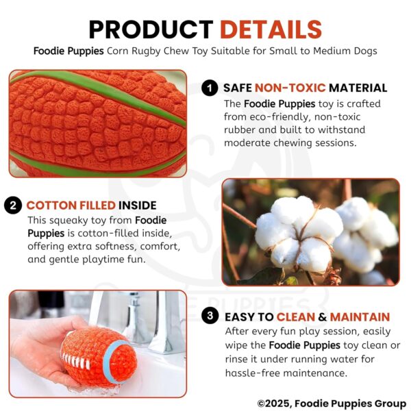 Foodie Puppies Interactive Latex Squeaky Chew Toy for Small to Medium Dogs (Corn Rugby - Large) | Durable, Non-Toxic & Soft Teething, Floating, Training & Bouncing Pet Toy