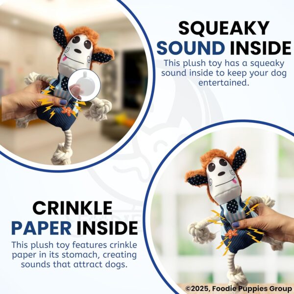 Foodie Puppies Monkey Crinkle Paper Rope Plush Toy for Dogs | Non-Toxic, Soft, Stuffed Interactive Cute Squeaky, Teething Rope Dog Toys | Plush Dog Toys for Small to Medium Dogs