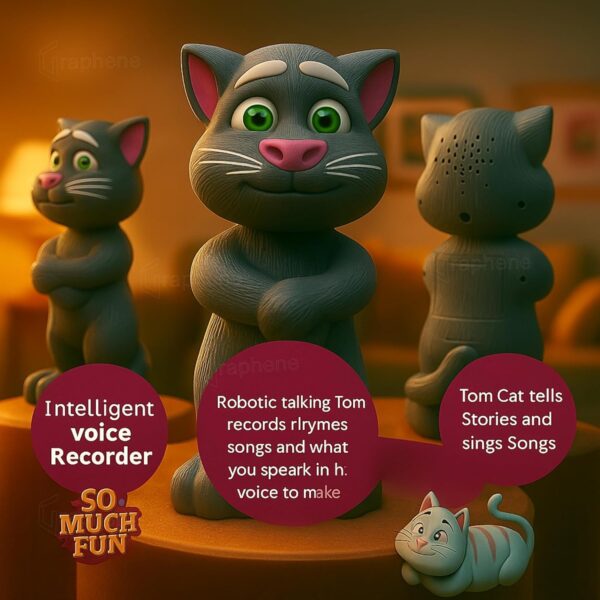 GRAPHENE Electronic Interactive Talking Tom Cat for Toddlers Musical Toy Gift Kids Educational Learning Tool Language Skill and Safe Durable Repeating and Singing Functions Fun Mimicking Toy