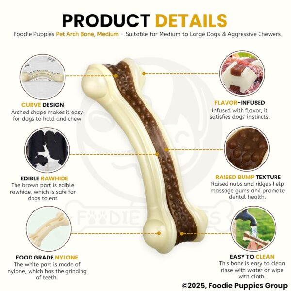 Foodie Puppies Durable Nylon Bone with Treat Chew Toy for Dogs (Arched Treat Bone - Medium) 13 cm | Non-Toxic, Safe & Long-Lasting | Ideal for Teething, Training & Aggressive Chewers of All Breeds