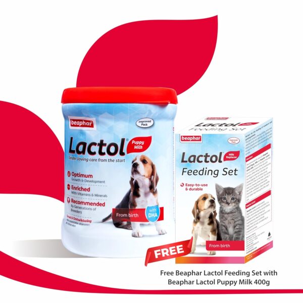 81m3bf0nRuL._SL1500_.jpg Beaphar Lactol Newborn Puppy Dog Milk Food with DHA, Vitamins & Minerals, Puppy Milk Replacer, Free Lactol Feeding Set - 400g