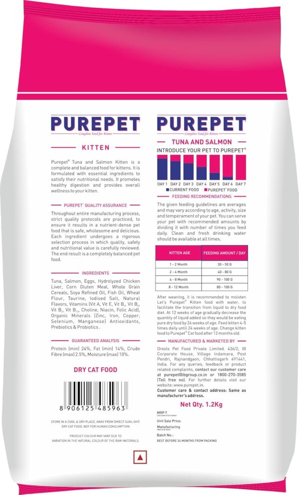 Purepet Kitten Tuna and Salmon Dry Cat Food 1.2kg