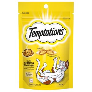 Temptations Crunchy Cat Treats, Tasty Chicken Flavour, 85 g, Goodness of Protein, Vitamins & Minerals, Soft Inside Crunchy Outside