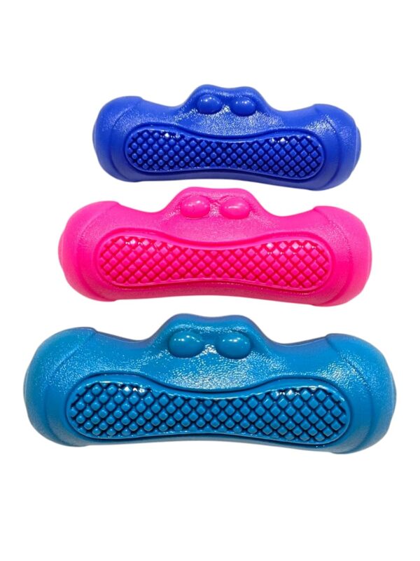 81nqQfwqhaL._SL1500_.jpg The Pets Company Indestructible Dog Chew Toy | Durable TPR Rubber Pet Toy for Aggressive Chewers | Strong, Non-Toxic, Teeth Cleaning, Squeaky Roller Toy for Large Dogs - 6.3 Inches (Colour May Vary)