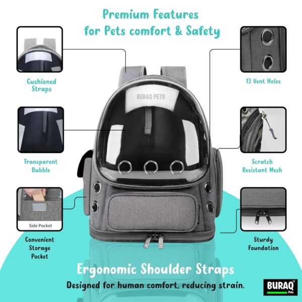 81nqsWWd1EL._SL1500_.jpg Buraq Bubble Transparent Window Cat Backpack Carrier, Breathable & Ventilated, Comfortable & Spacious for Cats, Durable & Stylish Design (Grey)