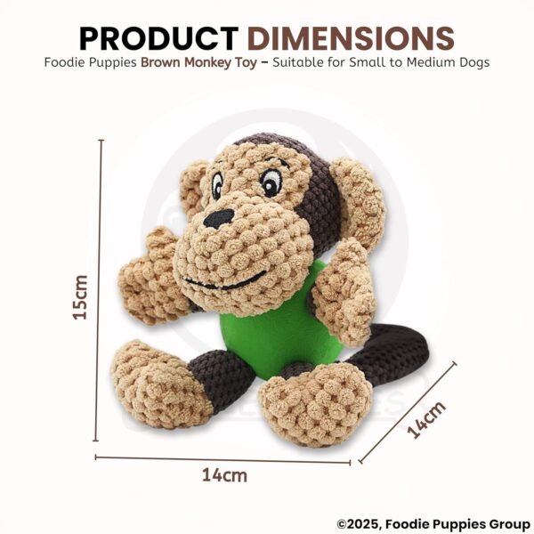 Foodie Puppies Interactive Dog Squeaky Plush Toy (Brown Monkey, Medium) | Crinkle Paper, Cotton-Stuffed, Rubber Vest Chew Toy for Teething, Cuddling, Playing & Training for Small to Medium Dogs