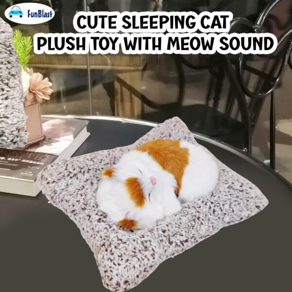 FunBlast Cute Sleeping Cat Plush Toy with Meow Sound, Gift for Kids, Toy Accessories for Car Dashboard (Brown-2)
