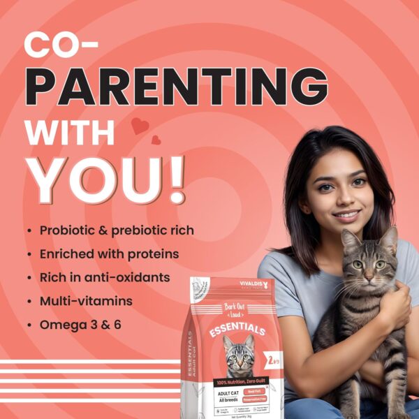 Bark Out Loud Essentials Adult Dry Cat Food | Fresh Fish & Chicken | Hairball Control | with Taurine, Antioxidants & Prebiotics | Complete & Balanced Nutrition - 1Kg