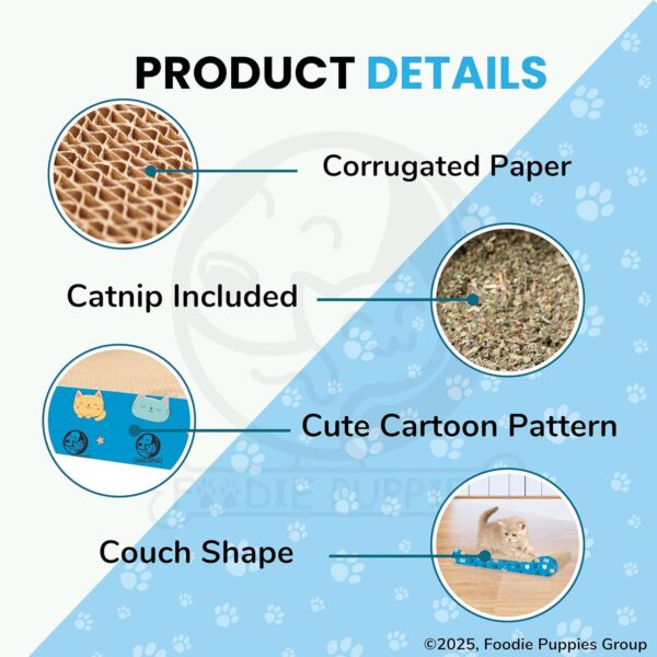 Foodie Puppies 2-in-1 Reversible Cat Scratcher Pad with Catnip for Cats & Kittens, (Couch Scratcher) | Durable Corrugated Cardboard Cat Scratching Board | Scratch Pad Furniture Protection, Play & Rest