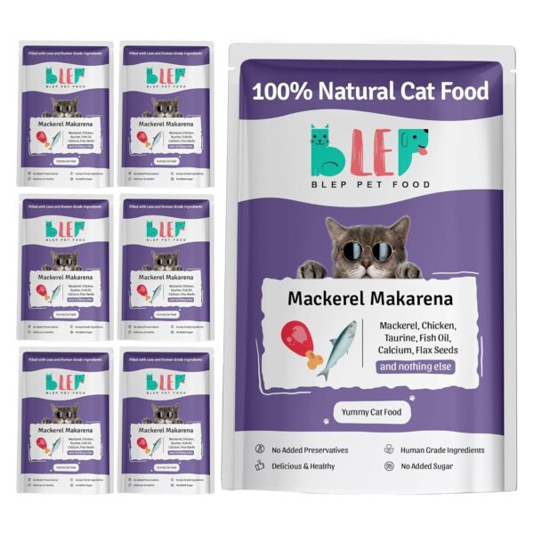 BLEP Cat Food | 700g | Cat Wet Food, Food BLEP Cat Food | 700g | Cat Wet Food, Food for Adult & Kitten, High Protein, Omega 3&6, Contains Mackerel, Chicken, Fish Oil, Flex Seeds, Zero Preservatives, Digestible, Human Grade(7Packs of 100g)