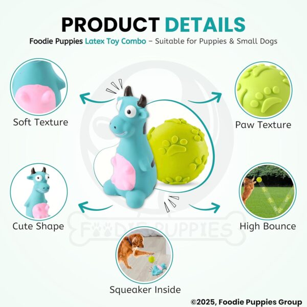 81t8l8TmoNL._SL1500_.jpg Foodie Puppies 2in1 Combo of Latex Squeaky Sound Chew Toy - (Blue Bull and Claw Ball) for Small Dogs & Puppies | Interactive Non - Toxic Durable Rubber Pet Toy for Training, Chewing and Playing