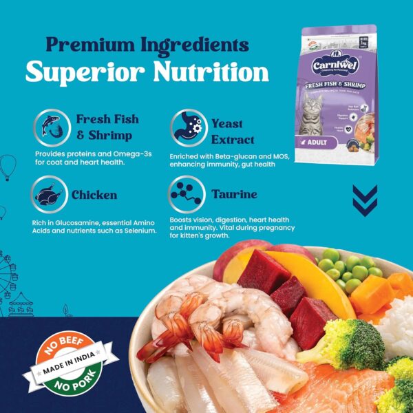 81tF9050XEL._SL1500_.jpg Fresh Fish & Shrimp Adult Dry Cat Food 1 Kg | Fresh & Natural Ingredients | Highly Palatable | Supports Healthy Skin & Glossy Coat | Premium Nutrition for Adult Cats
