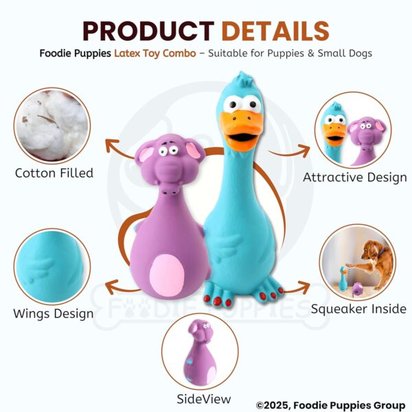 Foodie Puppies Latex Squeaky Dog Toys Combo - (Purple Elephant and Blue Duck) Animal Design, Fetch & Chew Safe Play Toy | Suitable for Cats, Kitten, Small to Medium Dogs & Puppies