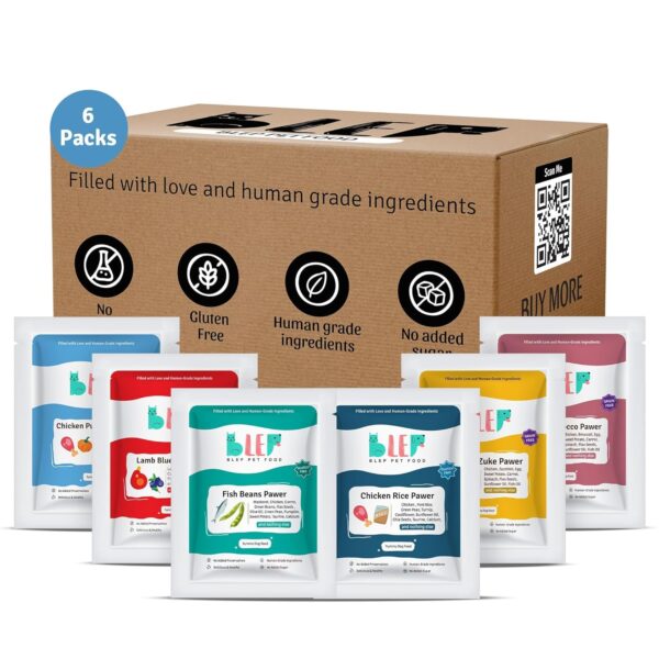81y9WYR8WIL._SL1500_.jpg BLEP Healthy Dog Food for Adult & Puppies | 6 Different Non Veg Zero Preservatives| Dog Trial Pack | Wet Dog Food | Complete Meal & Balanced | 600g | 6 Packs of 100g